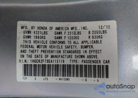 2014 Honda Accord Ex из США, поврежденный, VIN 1HGCR2F79EA115119